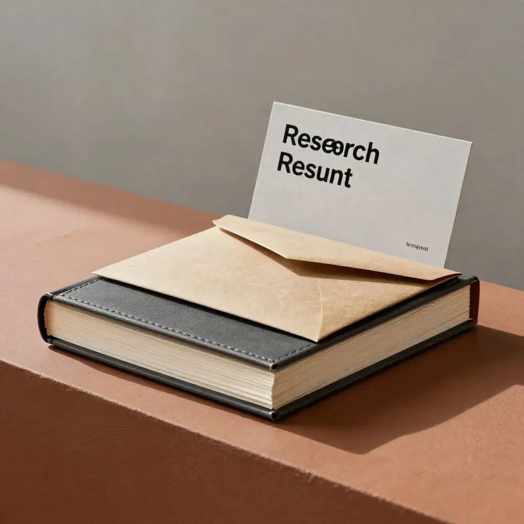Research summary pack with notes, binder and sealed envelope on a terracotta ledge