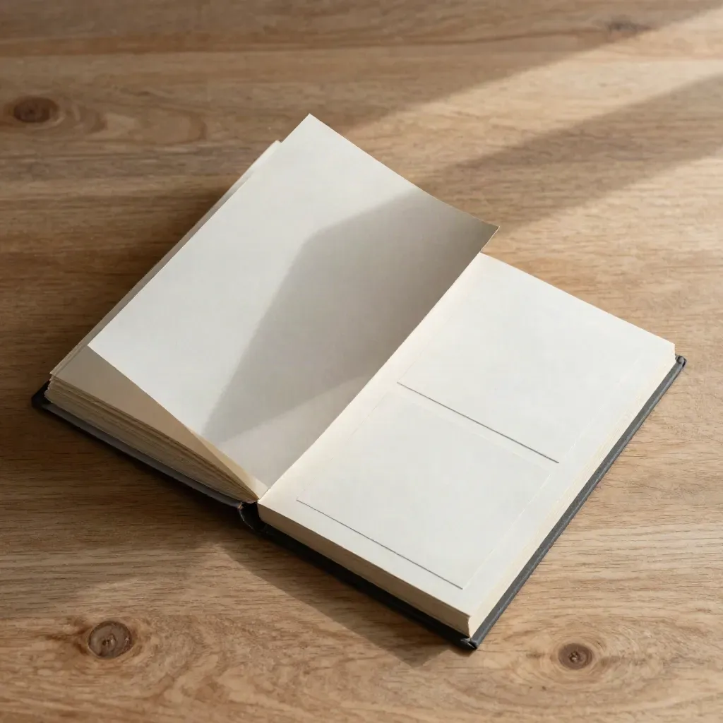 Overhead flatlay of a pitch deck rewrite pack with fanned pages and two clipped note cards.